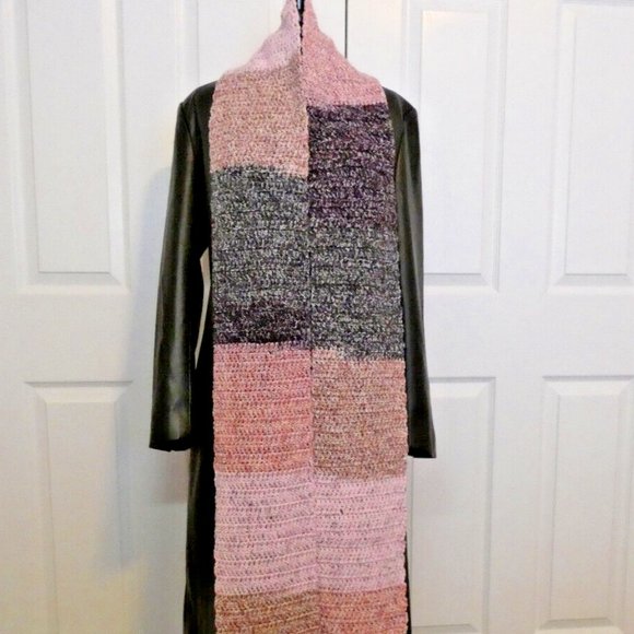 Pink Black Handmade Scarf 108" x 7" Crochet Knit Winter Warm Long Christmas Gift - Picture 3 of 6